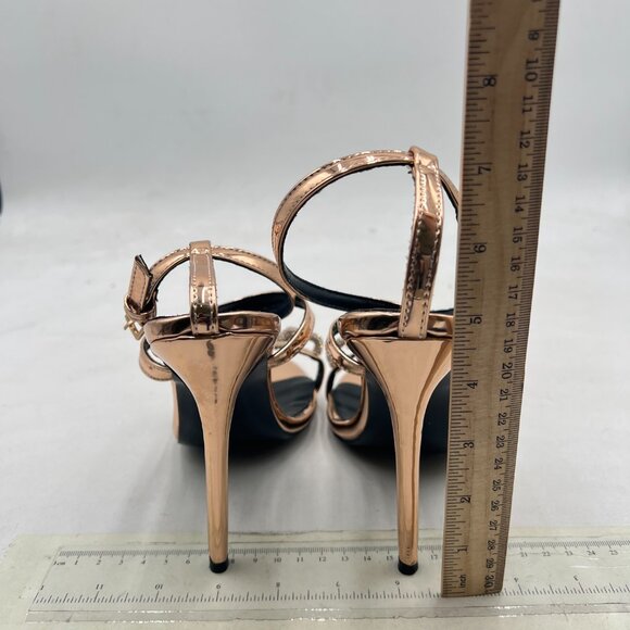 FYS Gold Chain Open Toe Sandals Cross Strap Stiletto High Heels Sexy Party Shoes - Picture 5 of 8